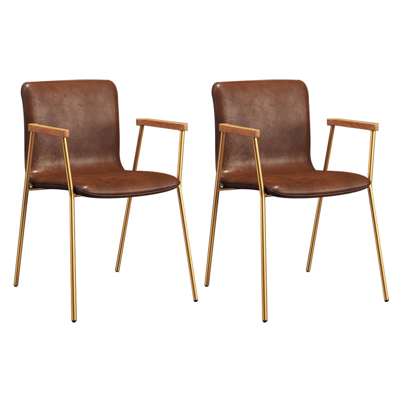 Industrial Faux Leather Dining Chairs Indoor-Outdoor Arm Chair Red Gold 2 Piece Set Clearhalo 'Dining Chairs' 'Dining Tables & Seating' 'dining_chair' 'furn' 'furn_dining_chair' 'Furniture' 'Kitchen & Dining Furniture' 6544219