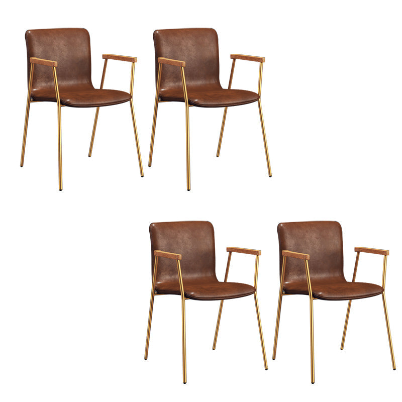 Industrial Faux Leather Dining Chairs Indoor-Outdoor Arm Chair Red Gold 4 Piece Set Clearhalo 'Dining Chairs' 'Dining Tables & Seating' 'dining_chair' 'furn' 'furn_dining_chair' 'Furniture' 'Kitchen & Dining Furniture' 6544221