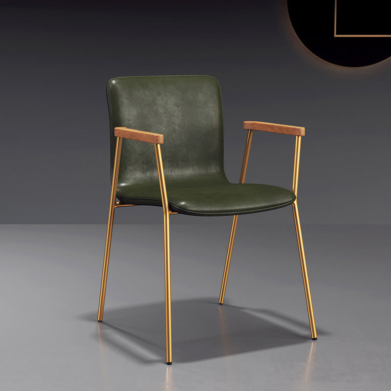 Industrial Faux Leather Dining Chairs Indoor-Outdoor Arm Chair Gold-Green 1 Piece Clearhalo 'Dining Chairs' 'Dining Tables & Seating' 'dining_chair' 'furn' 'furn_dining_chair' 'Furniture' 'Kitchen & Dining Furniture' 6544223