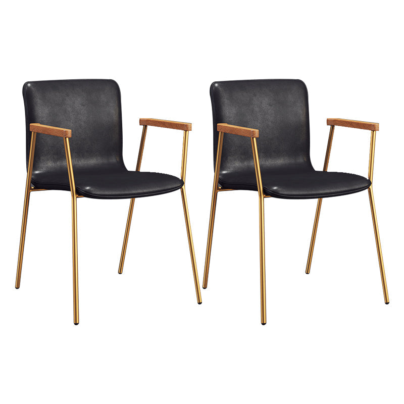 Industrial Faux Leather Dining Chairs Indoor-Outdoor Arm Chair Gold-Black 2 Piece Set Clearhalo 'Dining Chairs' 'Dining Tables & Seating' 'dining_chair' 'furn' 'furn_dining_chair' 'Furniture' 'Kitchen & Dining Furniture' 6544225