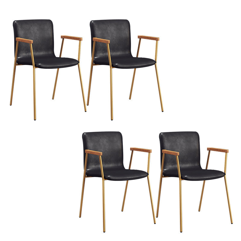Industrial Faux Leather Dining Chairs Indoor-Outdoor Arm Chair Gold-Black 4 Piece Set Clearhalo 'Dining Chairs' 'Dining Tables & Seating' 'dining_chair' 'furn' 'furn_dining_chair' 'Furniture' 'Kitchen & Dining Furniture' 6544226