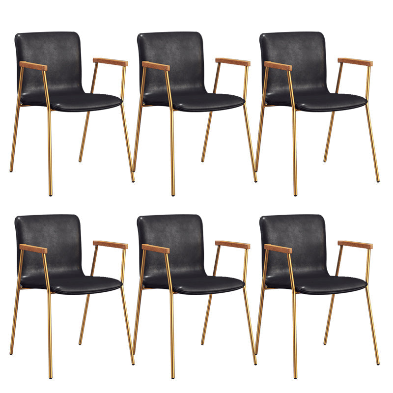 Industrial Faux Leather Dining Chairs Indoor-Outdoor Arm Chair Gold-Black 6 Piece Set Clearhalo 'Dining Chairs' 'Dining Tables & Seating' 'dining_chair' 'furn' 'furn_dining_chair' 'Furniture' 'Kitchen & Dining Furniture' 6544227