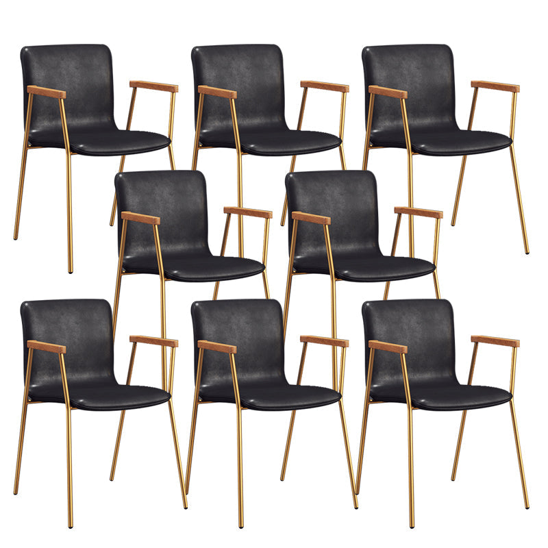 Industrial Faux Leather Dining Chairs Indoor-Outdoor Arm Chair Gold-Black 8 Piece Set Clearhalo 'Dining Chairs' 'Dining Tables & Seating' 'dining_chair' 'furn' 'furn_dining_chair' 'Furniture' 'Kitchen & Dining Furniture' 6544228