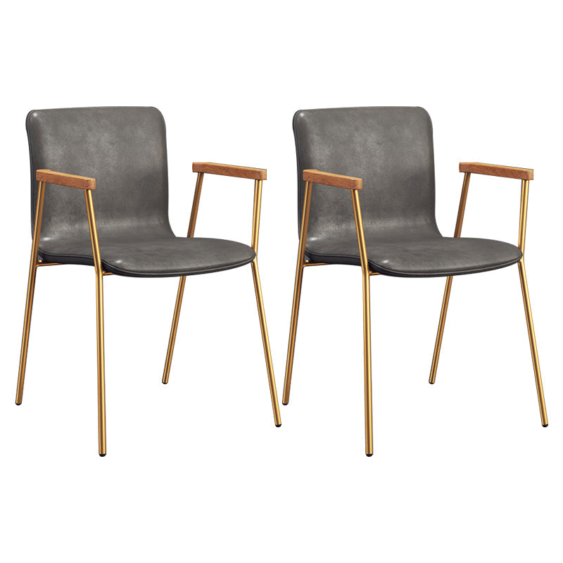 Industrial Faux Leather Dining Chairs Indoor-Outdoor Arm Chair Gold-grey 2 Piece Set Clearhalo 'Dining Chairs' 'Dining Tables & Seating' 'dining_chair' 'furn' 'furn_dining_chair' 'Furniture' 'Kitchen & Dining Furniture' 6544229