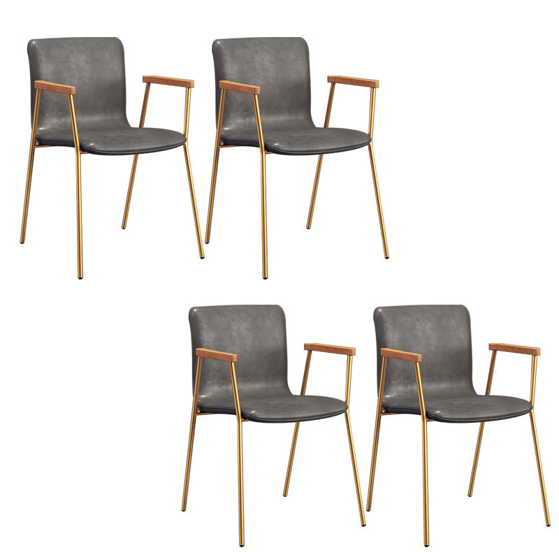 Industrial Faux Leather Dining Chairs Indoor-Outdoor Arm Chair Gold-grey 4 Piece Set Clearhalo 'Dining Chairs' 'Dining Tables & Seating' 'dining_chair' 'furn' 'furn_dining_chair' 'Furniture' 'Kitchen & Dining Furniture' 6544230