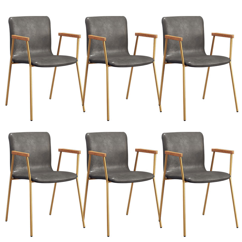 Industrial Faux Leather Dining Chairs Indoor-Outdoor Arm Chair Gold-grey 6 Piece Set Clearhalo 'Dining Chairs' 'Dining Tables & Seating' 'dining_chair' 'furn' 'furn_dining_chair' 'Furniture' 'Kitchen & Dining Furniture' 6544231