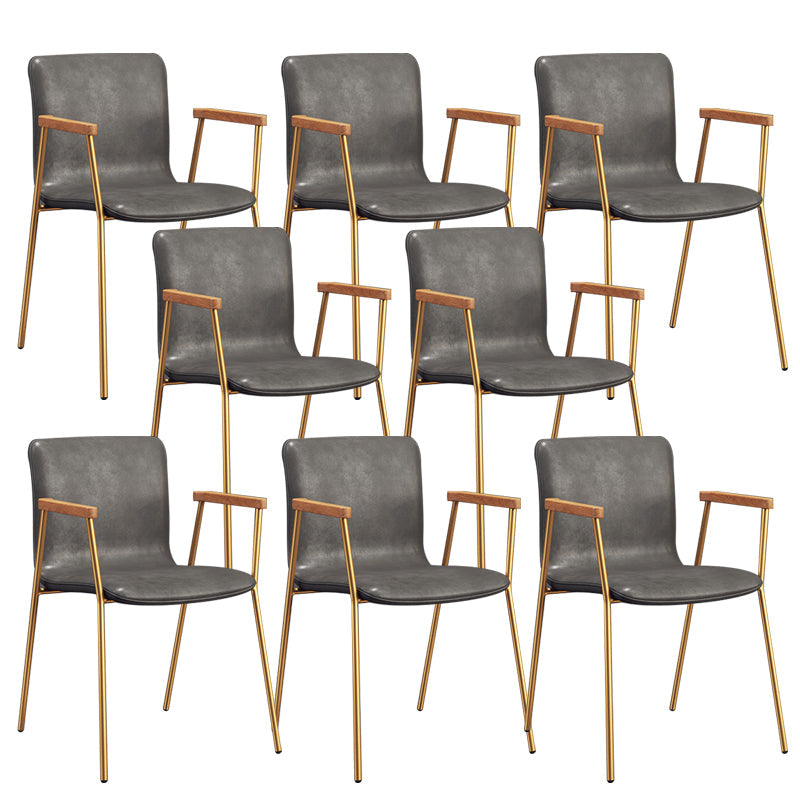 Industrial Faux Leather Dining Chairs Indoor-Outdoor Arm Chair Gold-grey 8 Piece Set Clearhalo 'Dining Chairs' 'Dining Tables & Seating' 'dining_chair' 'furn' 'furn_dining_chair' 'Furniture' 'Kitchen & Dining Furniture' 6544232