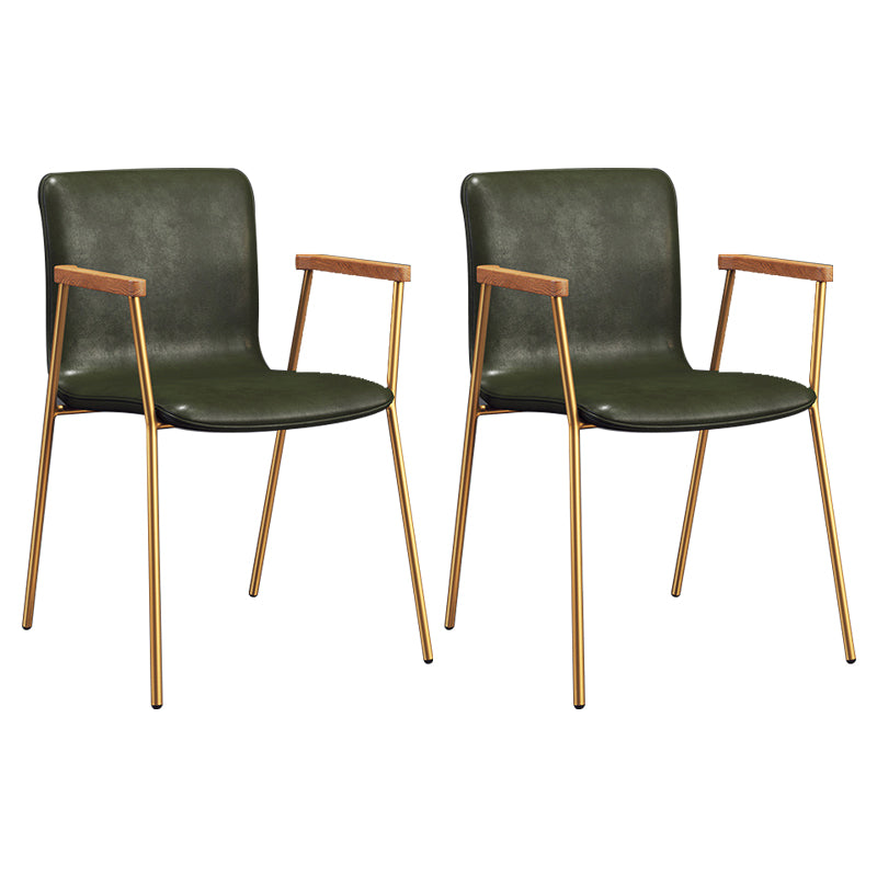 Industrial Faux Leather Dining Chairs Indoor-Outdoor Arm Chair Gold-Green 2 Piece Set Clearhalo 'Dining Chairs' 'Dining Tables & Seating' 'dining_chair' 'furn' 'furn_dining_chair' 'Furniture' 'Kitchen & Dining Furniture' 6544233