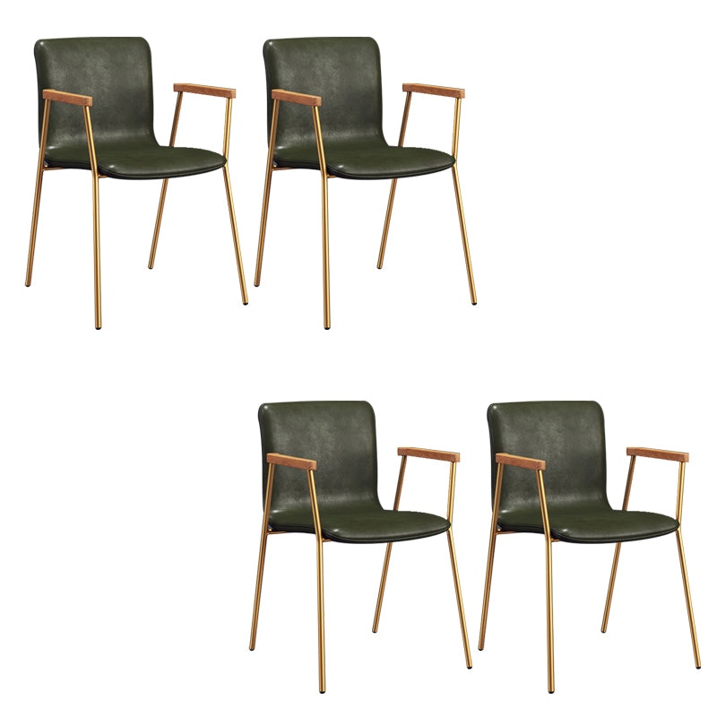 Industrial Faux Leather Dining Chairs Indoor-Outdoor Arm Chair Gold-Green 4 Piece Set Clearhalo 'Dining Chairs' 'Dining Tables & Seating' 'dining_chair' 'furn' 'furn_dining_chair' 'Furniture' 'Kitchen & Dining Furniture' 6544234