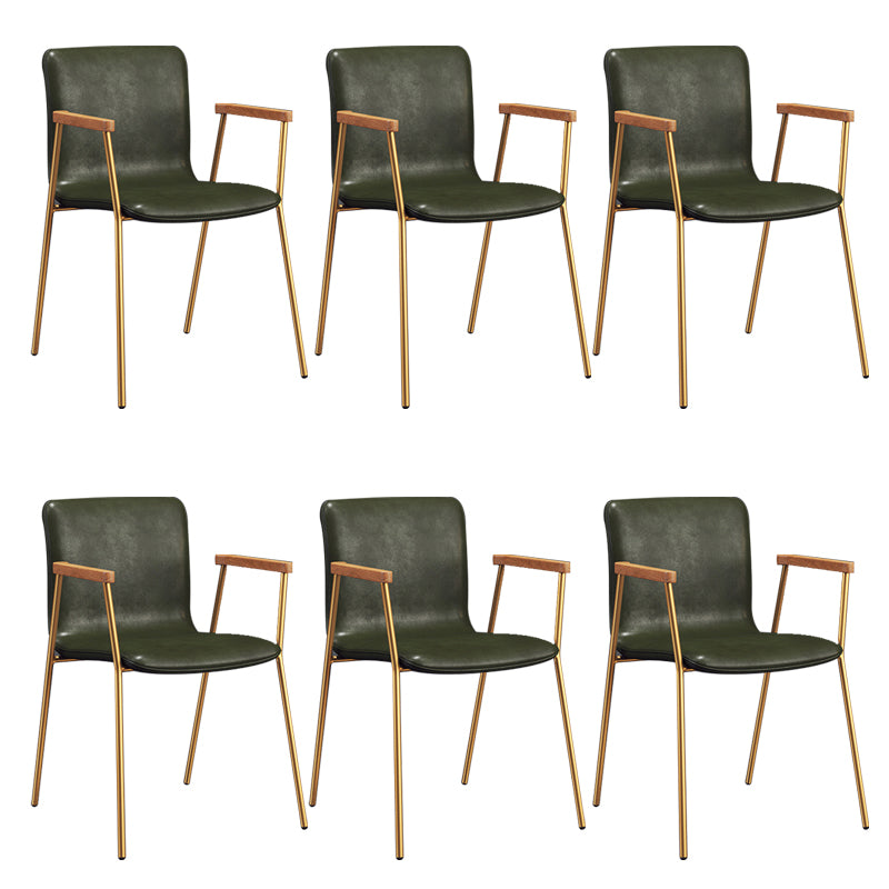 Industrial Faux Leather Dining Chairs Indoor-Outdoor Arm Chair Gold-Green 6 Piece Set Clearhalo 'Dining Chairs' 'Dining Tables & Seating' 'dining_chair' 'furn' 'furn_dining_chair' 'Furniture' 'Kitchen & Dining Furniture' 6544235