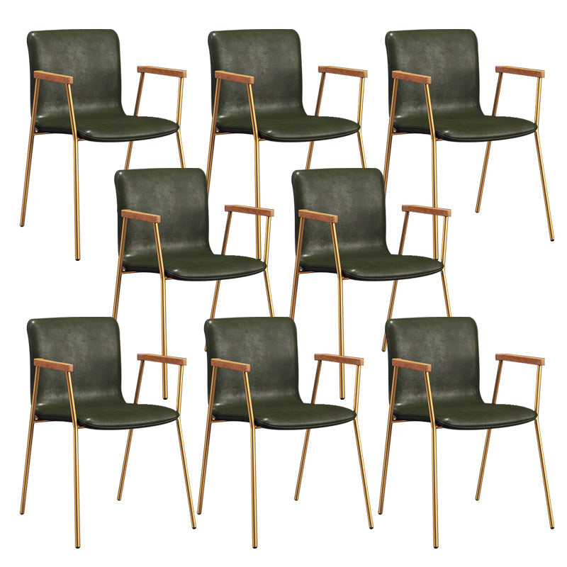Industrial Faux Leather Dining Chairs Indoor-Outdoor Arm Chair Gold-Green 8 Piece Set Clearhalo 'Dining Chairs' 'Dining Tables & Seating' 'dining_chair' 'furn' 'furn_dining_chair' 'Furniture' 'Kitchen & Dining Furniture' 6544236