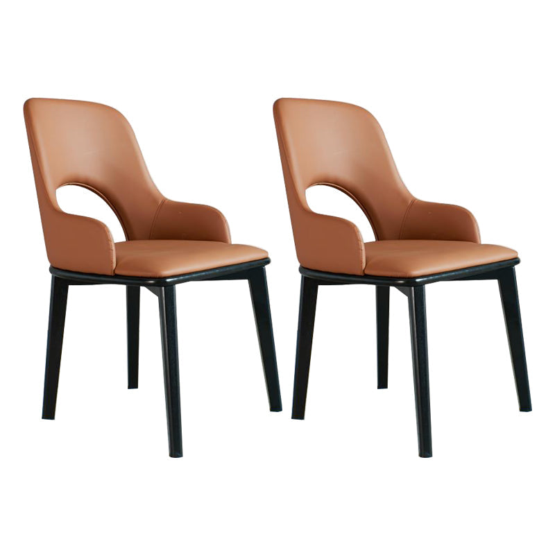 Open Back Home Dining Chair Wooden legs Arm Chair with Upholstered Brown 2 Piece Set Clearhalo 'Dining Chairs' 'Dining Tables & Seating' 'dining_chair' 'furn' 'furn_dining_chair' 'Furniture' 'Kitchen & Dining Furniture' 6544488