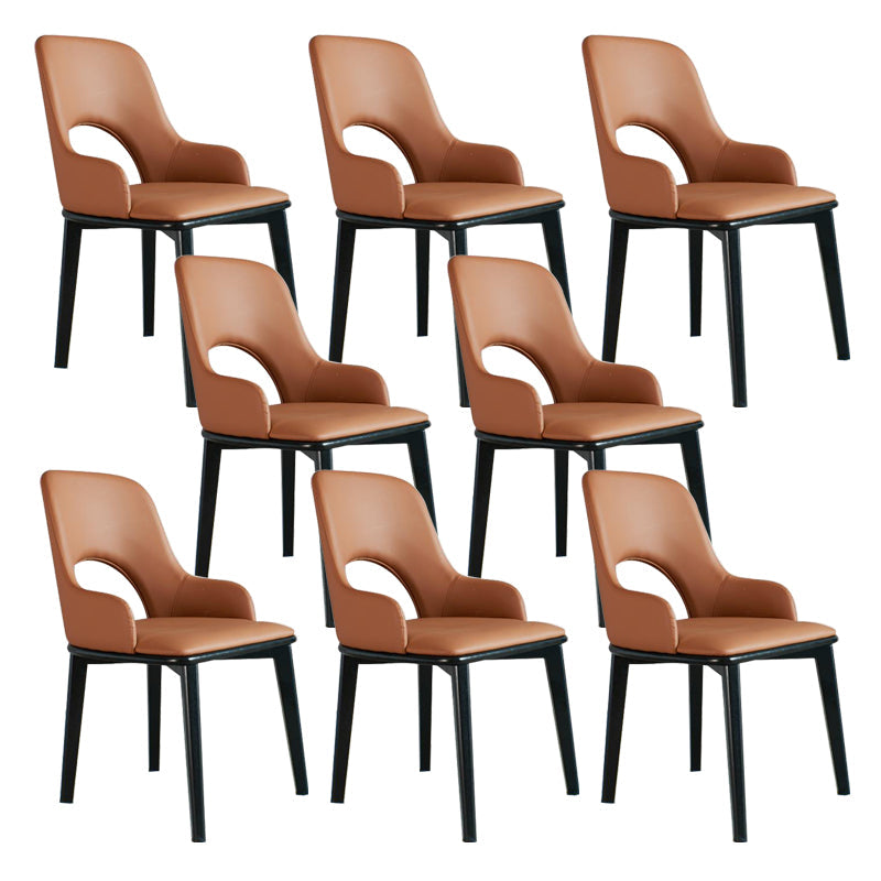 Open Back Home Dining Chair Wooden legs Arm Chair with Upholstered Brown 8 Piece Set Clearhalo 'Dining Chairs' 'Dining Tables & Seating' 'dining_chair' 'furn' 'furn_dining_chair' 'Furniture' 'Kitchen & Dining Furniture' 6544494