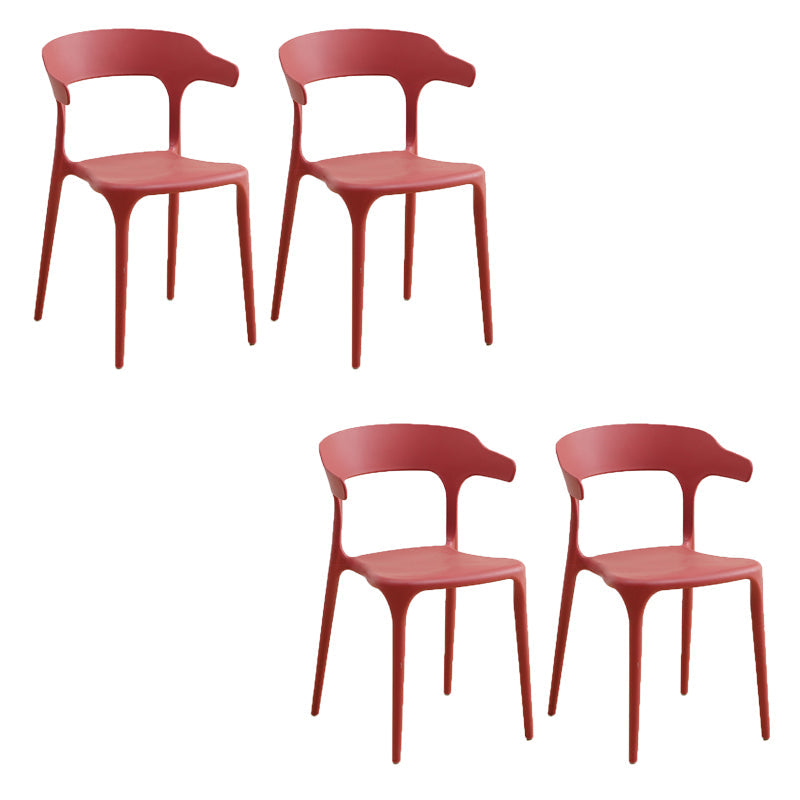 Glam Indoor-Outdoor Chair Stacking Dining Armless Side Chair Red 4 Piece Set Clearhalo 'Dining Chairs' 'Dining Tables & Seating' 'dining_chair' 'furn' 'furn_dining_chair' 'Furniture' 'Kitchen & Dining Furniture' 6544605