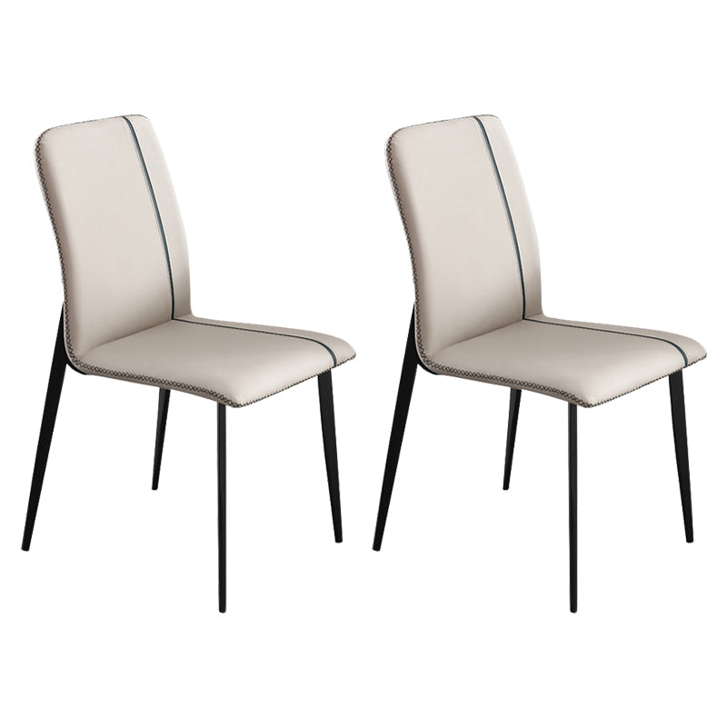 Dining Room Home Upholstered Chair Leather Parsons Armless Chair Off-White 2 Piece Set Clearhalo 'Dining Chairs' 'Dining Tables & Seating' 'dining_chair' 'furn' 'furn_dining_chair' 'Furniture' 'Kitchen & Dining Furniture' 6545126