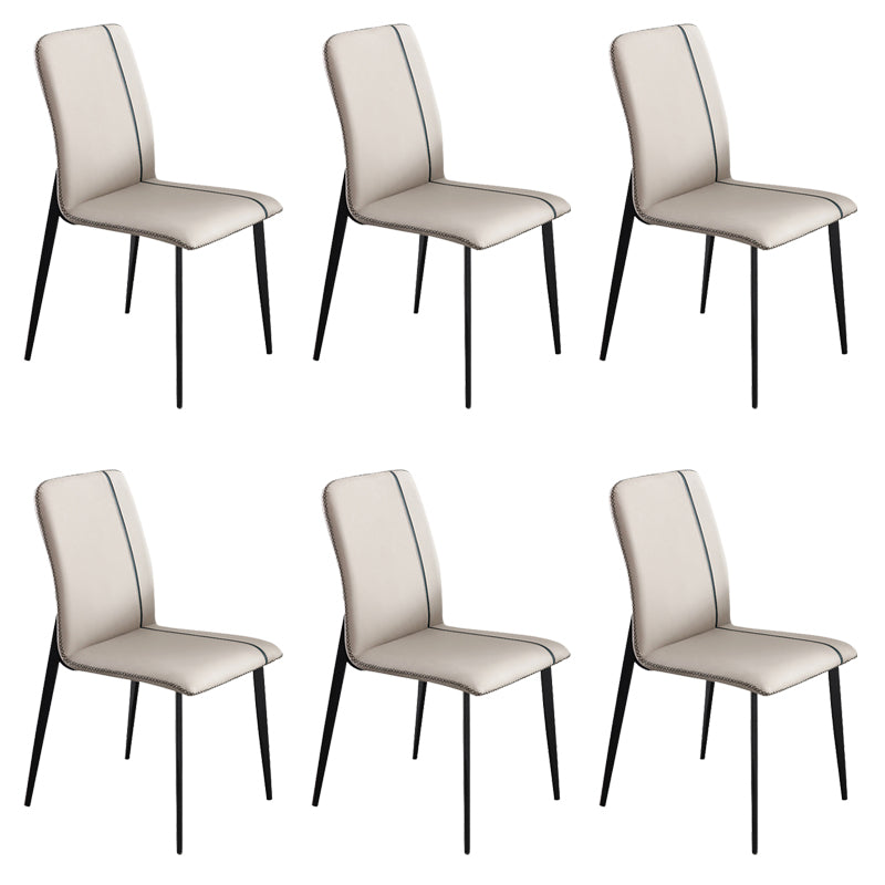 Dining Room Home Upholstered Chair Leather Parsons Armless Chair Off-White 6 Piece Set Clearhalo 'Dining Chairs' 'Dining Tables & Seating' 'dining_chair' 'furn' 'furn_dining_chair' 'Furniture' 'Kitchen & Dining Furniture' 6545130