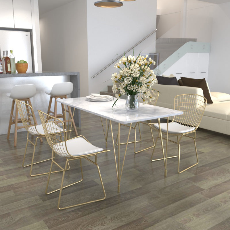 Modern 1/2/5/7 Pieces Dining Furniture Faux Marble Top Rectangle Dining Set for Home Clearhalo 'Dining Room Sets' 'Dining Tables & Seating' 'dining_room_set' 'furn' 'furn_dining_room_set' 'Furniture' 'Kitchen & Dining Furniture' 6545680