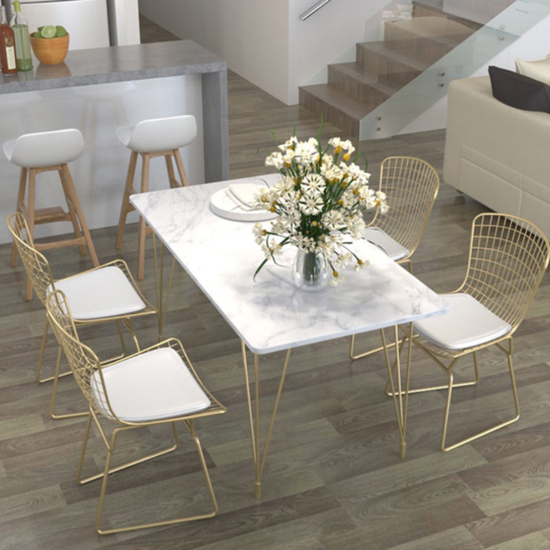 Modern 1/2/5/7 Pieces Dining Furniture Faux Marble Top Rectangle Dining Set for Home Clearhalo 'Dining Room Sets' 'Dining Tables & Seating' 'dining_room_set' 'furn' 'furn_dining_room_set' 'Furniture' 'Kitchen & Dining Furniture' 6545682