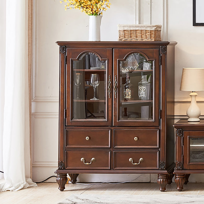 Traditional Display Stand Rubberwood Hutch Cabinet for Living Room 39"L x 19"W x 51"H Nut-Brown Clearhalo 'Display & China Cabinets' 'display_china_cabinets' 'furn' 'furn_display_china_cabinets' 'Furniture' 'Kitchen & Dining Furniture' 6545904