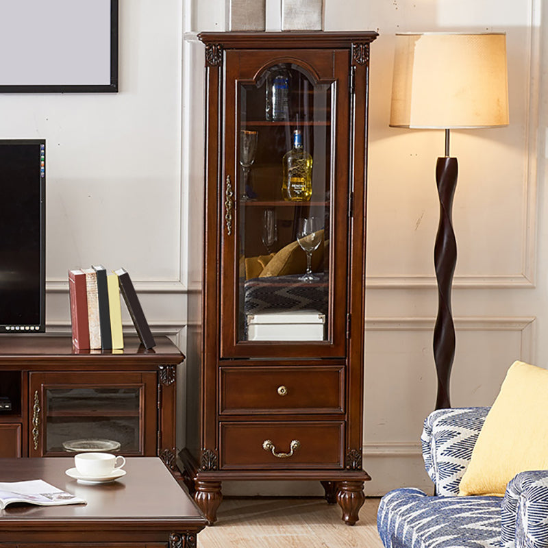 Traditional Display Stand Rubberwood Hutch Cabinet for Living Room 24"L x 19"W x 65"H Nut-Brown Clearhalo 'Display & China Cabinets' 'display_china_cabinets' 'furn' 'furn_display_china_cabinets' 'Furniture' 'Kitchen & Dining Furniture' 6545907