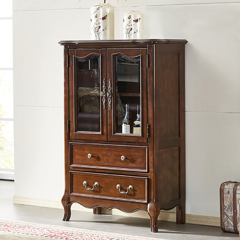 Traditional Display Stand Rubberwood Hutch Cabinet for Living Room 31"L x 16"W x 47"H Nut-Brown Clearhalo 'Display & China Cabinets' 'display_china_cabinets' 'furn' 'furn_display_china_cabinets' 'Furniture' 'Kitchen & Dining Furniture' 6545916