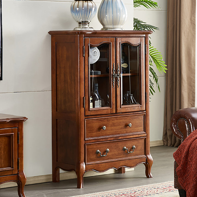 Traditional Display Stand Rubberwood Hutch Cabinet for Living Room 31"L x 16"W x 47"H Brown Clearhalo 'Display & China Cabinets' 'display_china_cabinets' 'furn' 'furn_display_china_cabinets' 'Furniture' 'Kitchen & Dining Furniture' 6545917