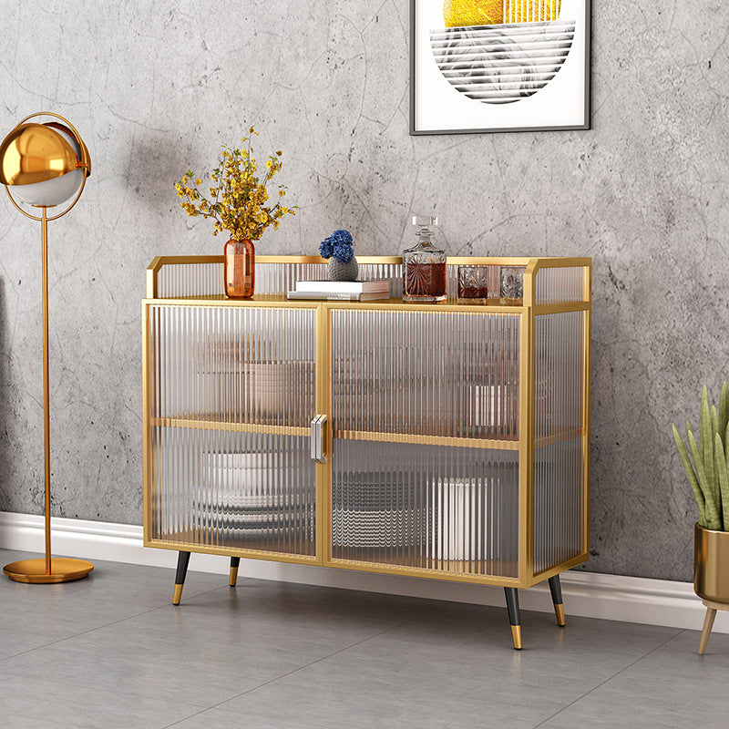 Glam Metal Curio Curio Porte di vetro Visualizza mobile per soggiorno per soggiorno
