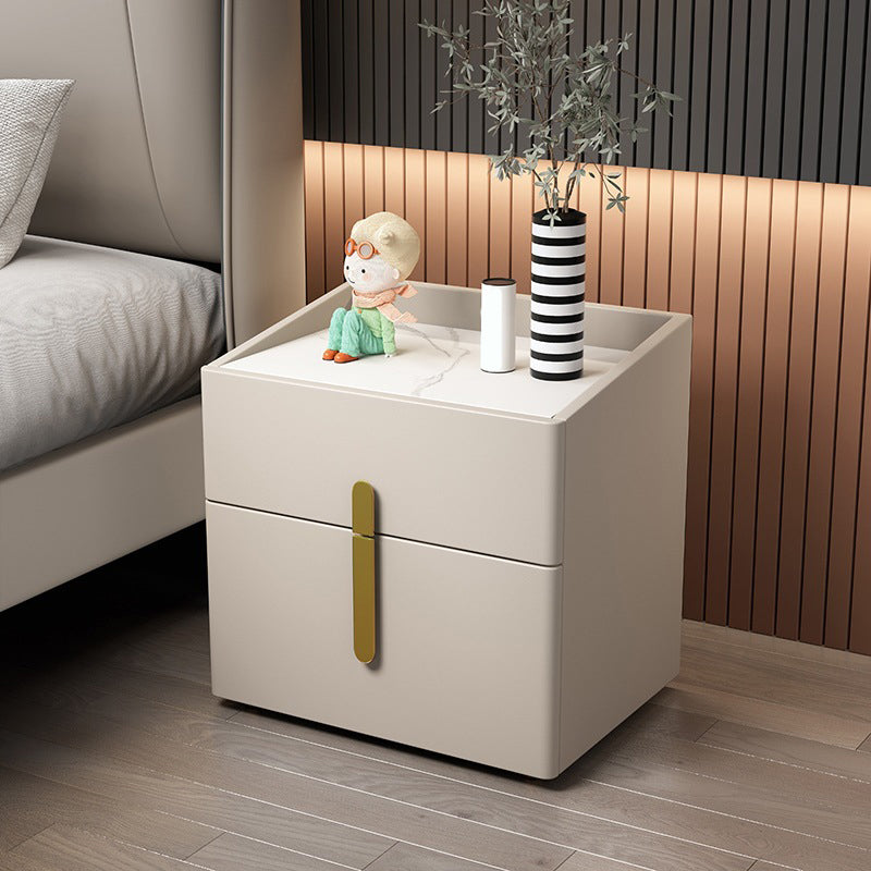 2 - Drawers Glam Bed Nightstand Antique Finish Accent Table Nightstand Off-White 1 Piece