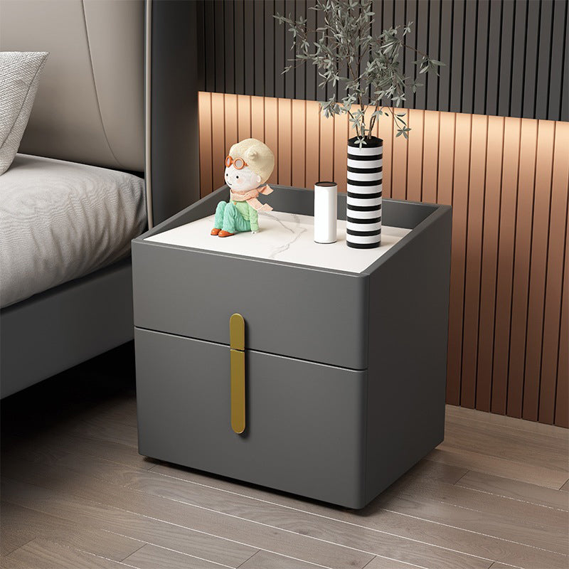 2 - Drawers Glam Bed Nightstand Antique Finish Accent Table Nightstand Grey 1 Piece