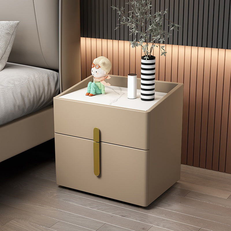 2 - Drawers Glam Bed Nightstand Antique Finish Accent Table Nightstand Beige 1 Piece