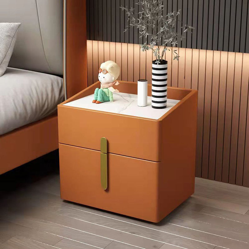 2 - Drawers Glam Bed Nightstand Antique Finish Accent Table Nightstand Orange 1 Piece