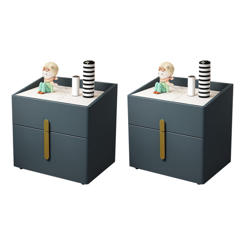 2 - Drawers Glam Bed Nightstand Antique Finish Accent Table Nightstand Blue 2 Piece Set