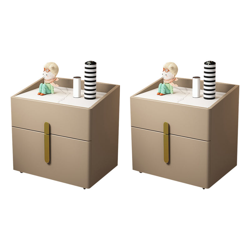 2 - Drawers Glam Bed Nightstand Antique Finish Accent Table Nightstand Beige 2 Piece Set