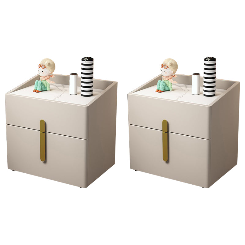 2 - Drawers Glam Bed Nightstand Antique Finish Accent Table Nightstand Off-White 2 Piece Set