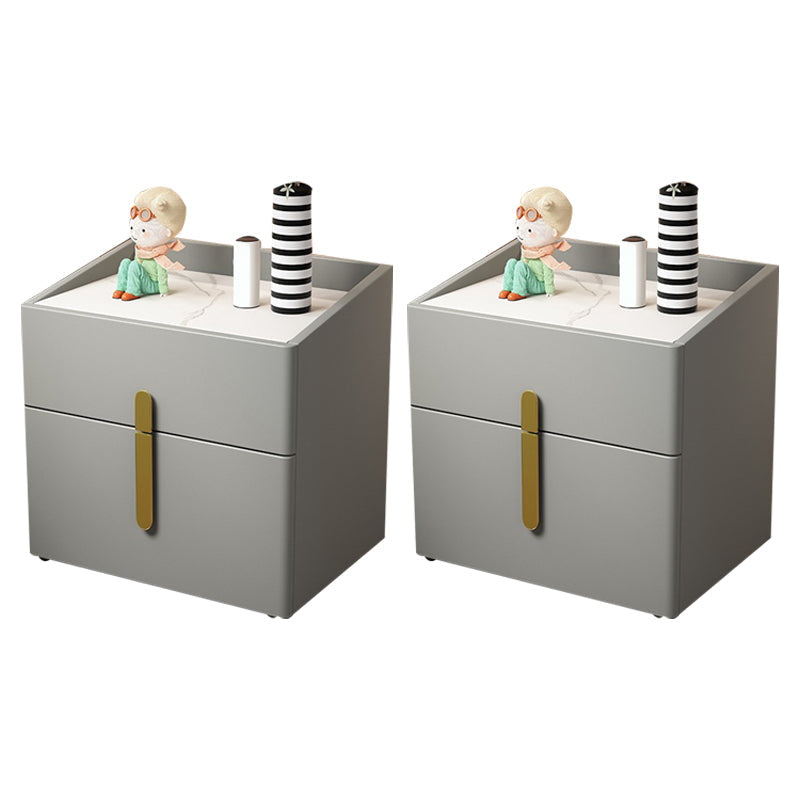 2 - Drawers Glam Bed Nightstand Antique Finish Accent Table Nightstand Light Gray 2 Piece Set