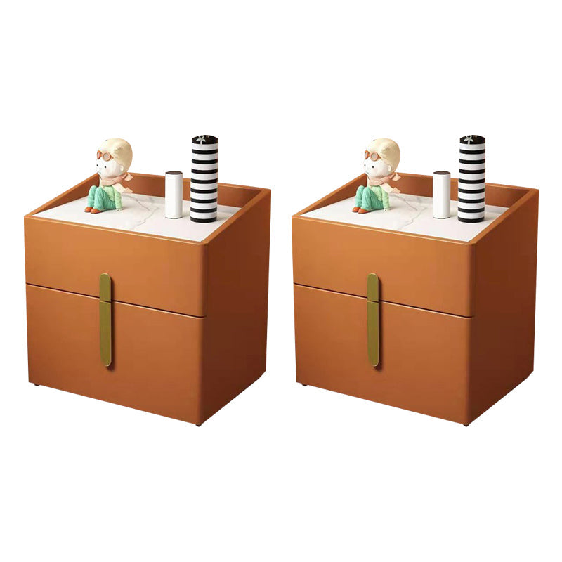 2 - Drawers Glam Bed Nightstand Antique Finish Accent Table Nightstand Orange 2 Piece Set