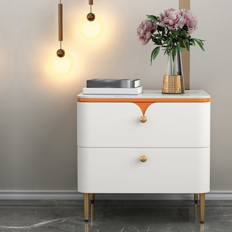Stone Bed Nightstand Contemporary Bedside Cabinet with 2 Drawers White-Saffron 1 Piece Clearhalo 'Bedroom Furniture' 'furn' 'furn_night_stand' 'Furniture' 'night_stand' 'Nightstands' 6546822