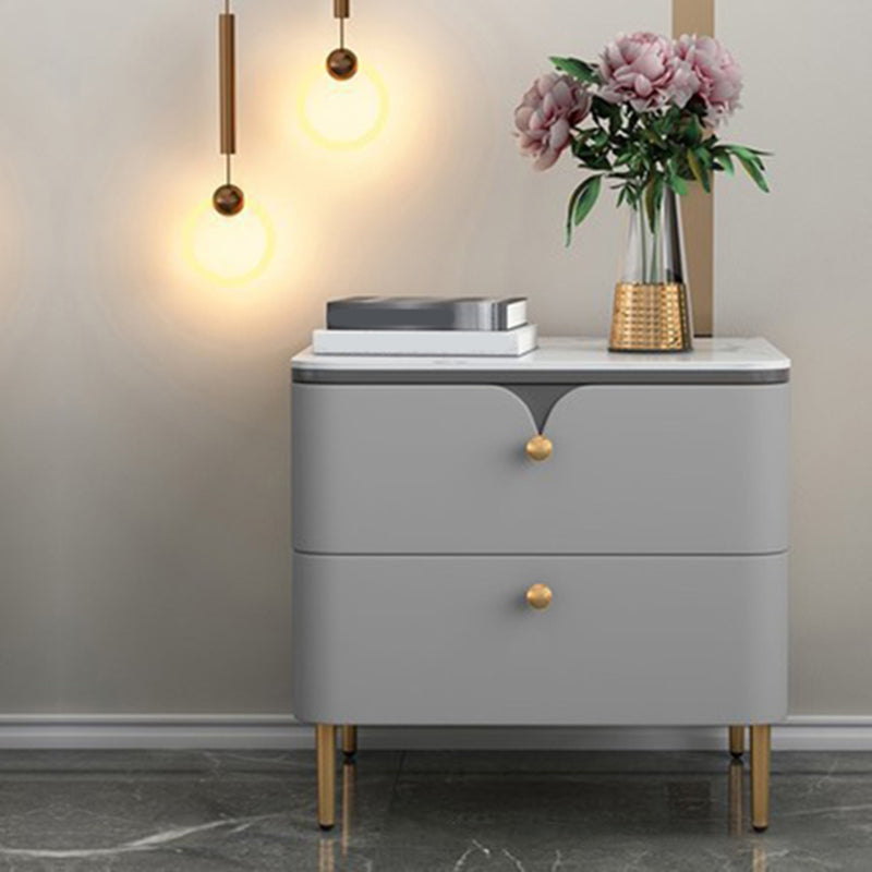 Stone Bed Nightstand Contemporary Bedside Cabinet with 2 Drawers Light Gray 1 Piece Clearhalo 'Bedroom Furniture' 'furn' 'furn_night_stand' 'Furniture' 'night_stand' 'Nightstands' 6546823