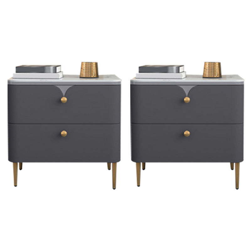 Stone Bed Nightstand Contemporary Bedside Cabinet with 2 Drawers Dark Gray 2 Piece Set Clearhalo 'Bedroom Furniture' 'furn' 'furn_night_stand' 'Furniture' 'night_stand' 'Nightstands' 6546826