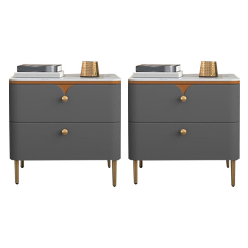 Stone Bed Nightstand Contemporary Bedside Cabinet with 2 Drawers Dark Gray Orange 2 Piece Set Clearhalo 'Bedroom Furniture' 'furn' 'furn_night_stand' 'Furniture' 'night_stand' 'Nightstands' 6546829