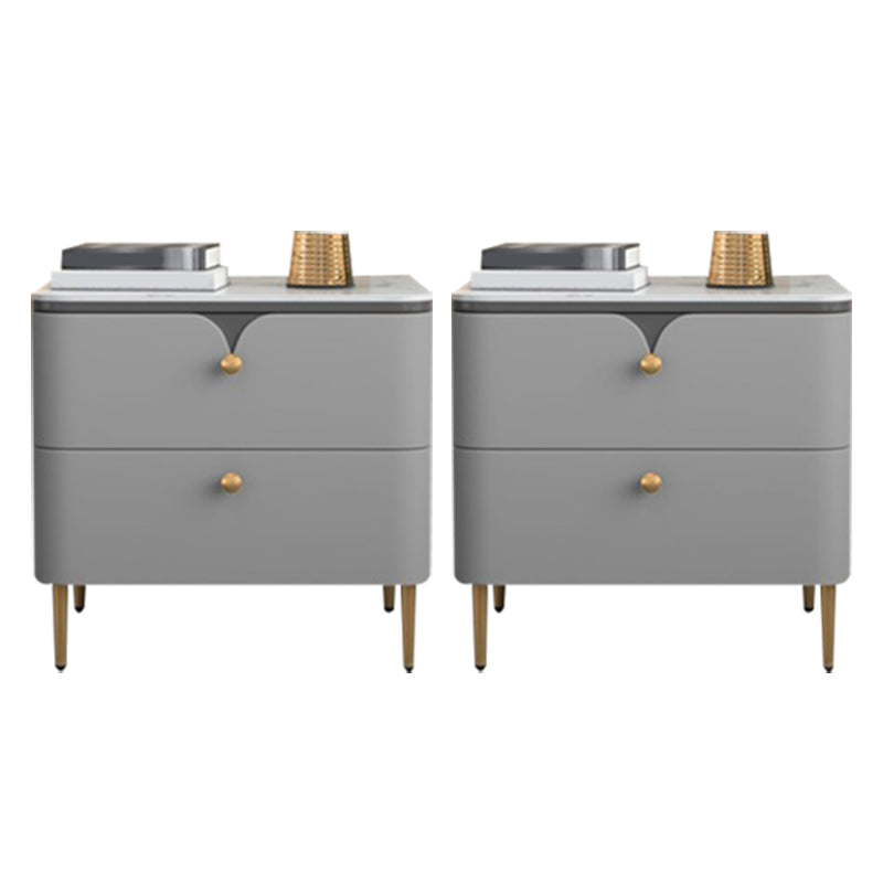 Stone Bed Nightstand Contemporary Bedside Cabinet with 2 Drawers Light Gray 2 Piece Set Clearhalo 'Bedroom Furniture' 'furn' 'furn_night_stand' 'Furniture' 'night_stand' 'Nightstands' 6546830