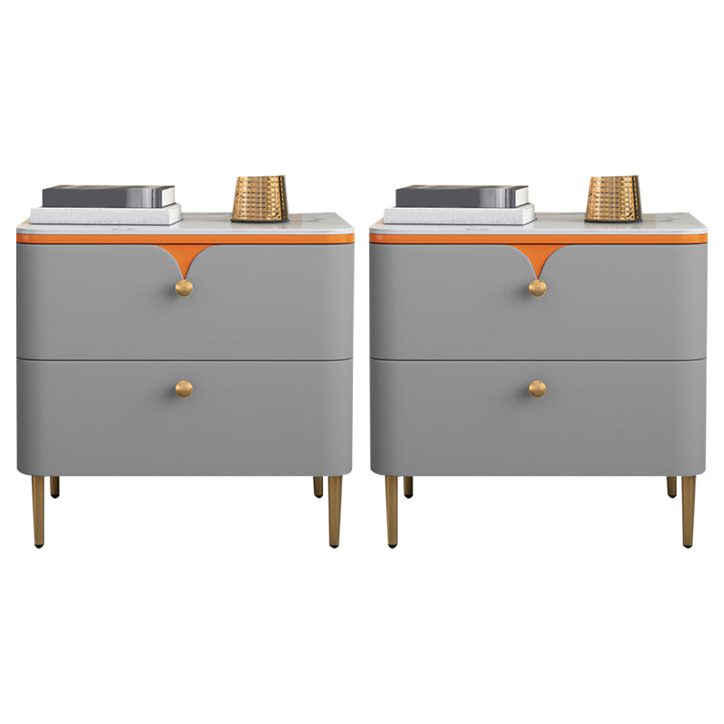 Stone Bed Nightstand Contemporary Bedside Cabinet with 2 Drawers Light Gray Orange 2 Piece Set Clearhalo 'Bedroom Furniture' 'furn' 'furn_night_stand' 'Furniture' 'night_stand' 'Nightstands' 6546834