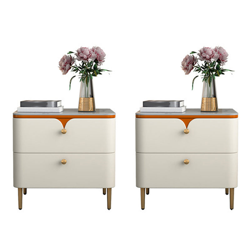 Stone Bed Nightstand Contemporary Bedside Cabinet with 2 Drawers White-Saffron 2 Piece Set Clearhalo 'Bedroom Furniture' 'furn' 'furn_night_stand' 'Furniture' 'night_stand' 'Nightstands' 6546836