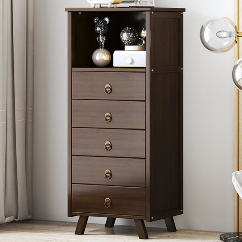 Wooden Dresser Dresser Classic Glam Storage Chest with Drawers 16.7"L x 13"W x 46.3"H Nut-Brown Clearhalo 'Bedroom Furniture' 'Dressers & Chests' 'dressers_chests' 'furn' 'furn_dressers_chests' 'Furniture' 6546848