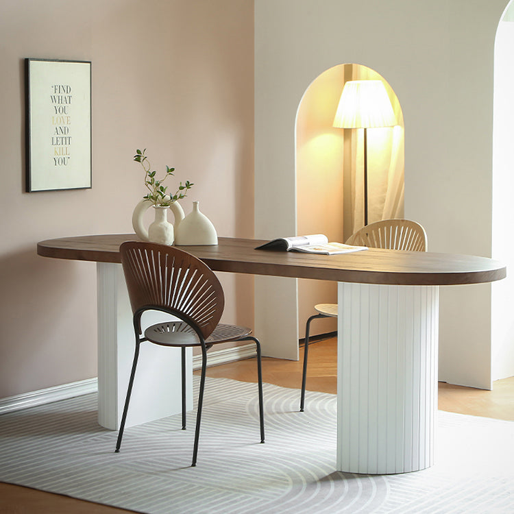 Solid Wood Oval Office Desk Modern 29.53" Tall Writing Desk for Home