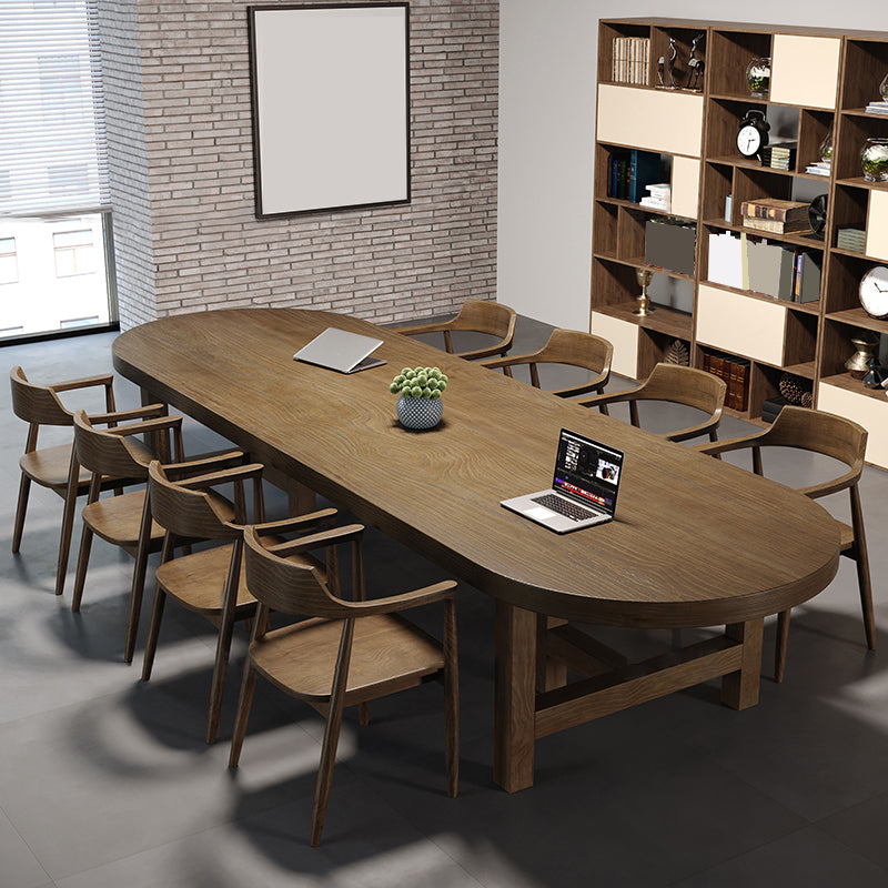 Modern Solid Wood Oval Office Desk 29.53-inch Tall H-Base Writing Desk 98.4"L x 39.4"W x 29.5"H Clearhalo 'furn' 'furn_office_desk' 'Furniture' 'Office Desks' 'Office Furniture' 'office_desk' 6548604