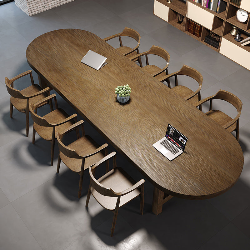 Modern Solid Wood Oval Office Desk 29.53-inch Tall H-Base Writing Desk 110.2"L x 39.4"W x 29.5"H Clearhalo 'furn' 'furn_office_desk' 'Furniture' 'Office Desks' 'Office Furniture' 'office_desk' 6548605