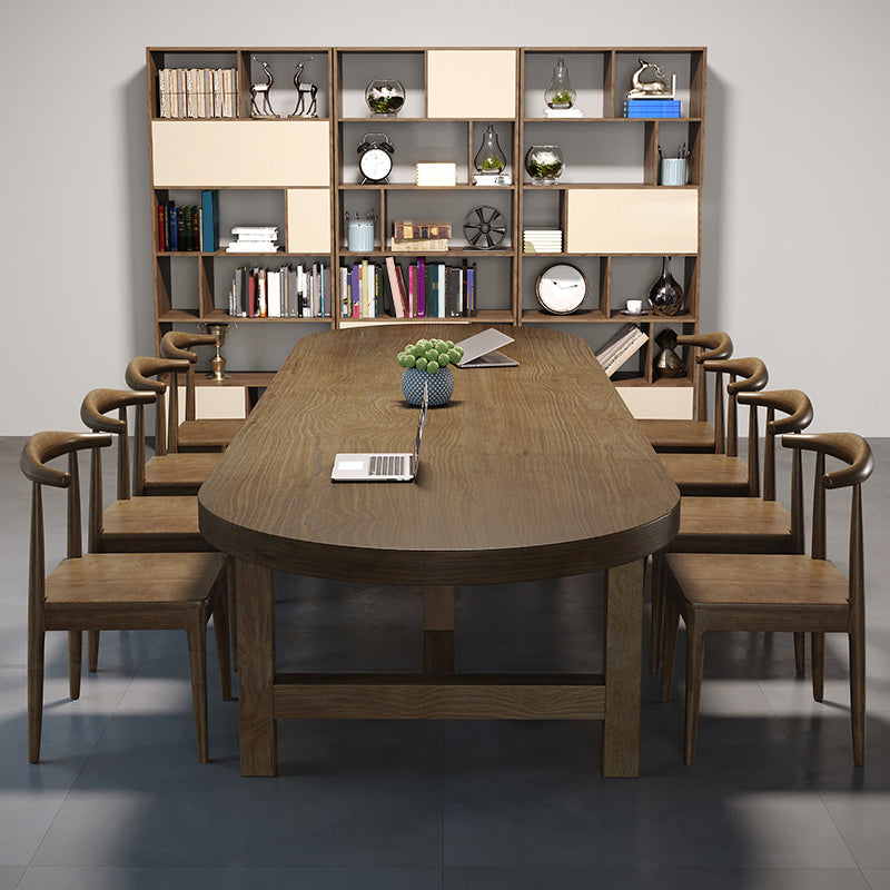 Modern Solid Wood Oval Office Desk 29.53-inch Tall H-Base Writing Desk 118.1"L x 39.4"W x 29.5"H Clearhalo 'furn' 'furn_office_desk' 'Furniture' 'Office Desks' 'Office Furniture' 'office_desk' 6548606