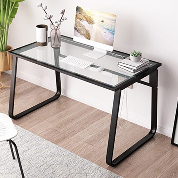 Modern 28.54" Tall Office Desk Glass Top Rectangular Writing Desk 39.4"L x 23.6"W x 28.5"H Black White Clear Clearhalo 'furn' 'furn_office_desk' 'Furniture' 'Office Desks' 'Office Furniture' 'office_desk' 6548621