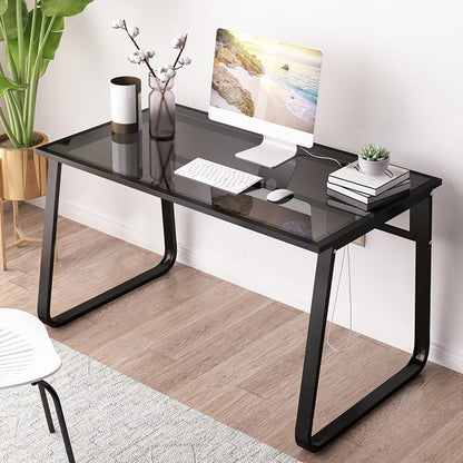 Modern 28.54" Tall Office Desk Glass Top Rectangular Writing Desk Black Black Clear Clearhalo 'furn' 'furn_office_desk' 'Furniture' 'Office Desks' 'Office Furniture' 'office_desk' 6548623